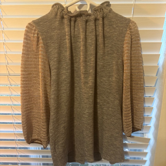 THML Size Small Gray/Tan Ruffle Long Sleeve Sweater - Picture 1 of 7